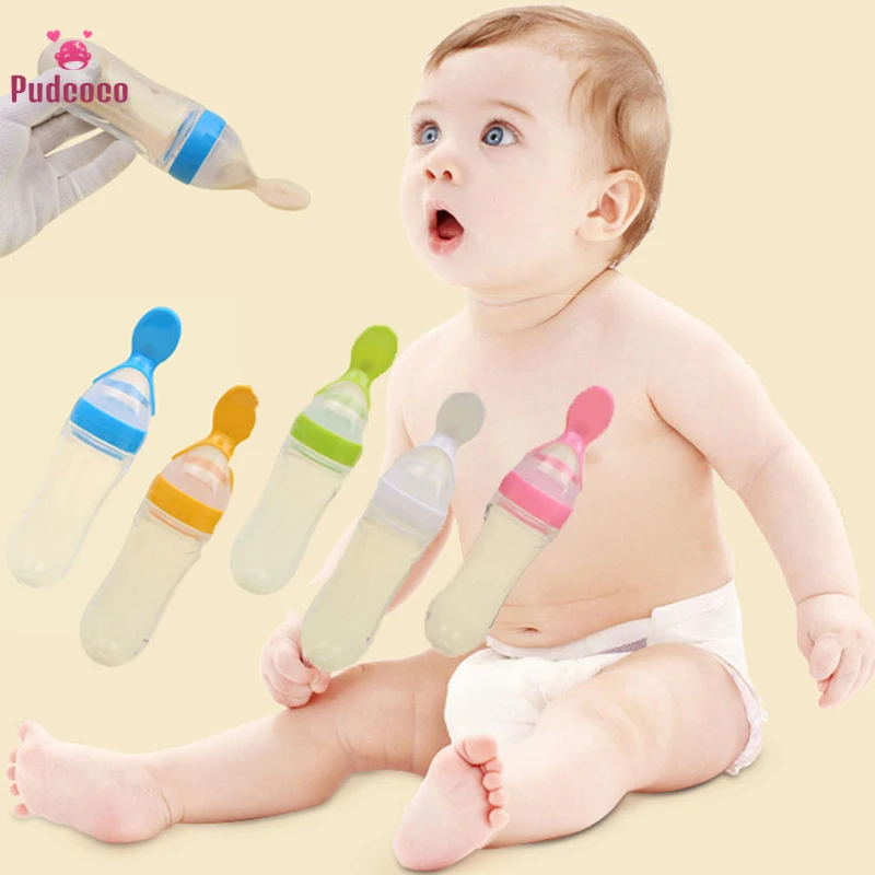 1pc Baby Feeding Spoon, Bottle Shaped Squeeze Spoon For Infants & Toddlers  Feeding, Silicone Food Feeder, Soft Feeding Tool For Milk And Cereal