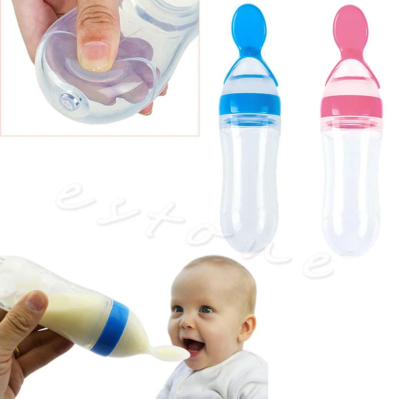 Bottle feeding baby on side