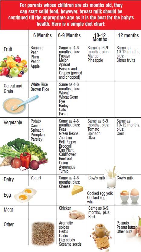 Food menu for 6 months old baby