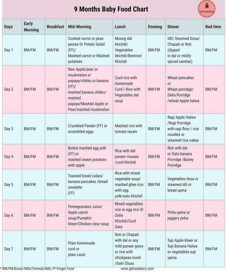 Baby food tracking chart