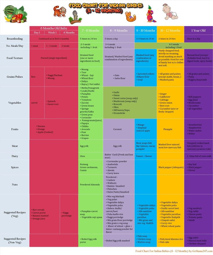 1 year plus baby food chart