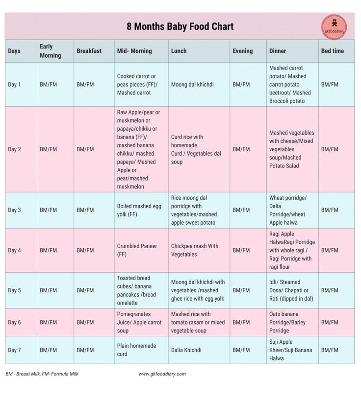 10Th month old baby food chart