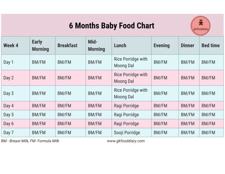 List of foods for 6 month old baby