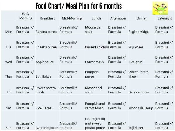 Food chart for 6 month old baby boy